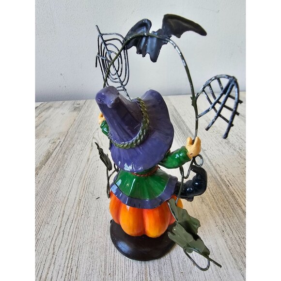 Witch spider web figurine statue decor Halloween pumpkin jack o'lantern bat shab - Picture 4 of 8
